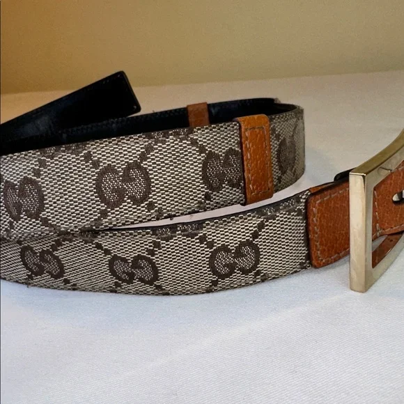 Gucci Brown and Gray Signature Belt